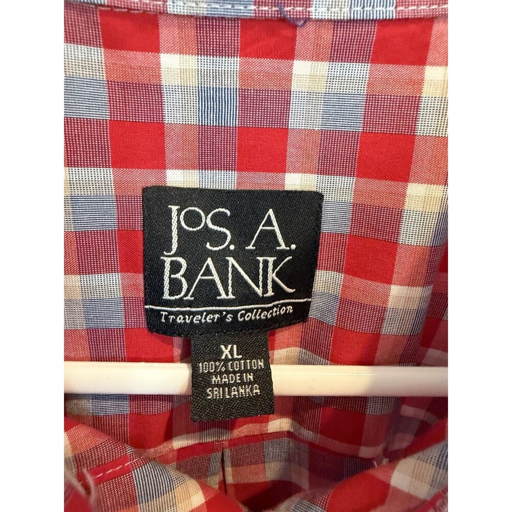 Jos A Bank Traveler’s Collection Men’s XL Red Blue Plaid Cotton Shirt NWOT
